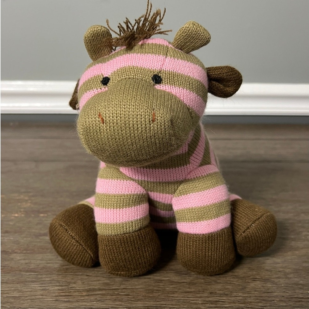 Animal Alley Knit Zebra Pink Brown Striped Plush Stuffed Animal Toy 9"